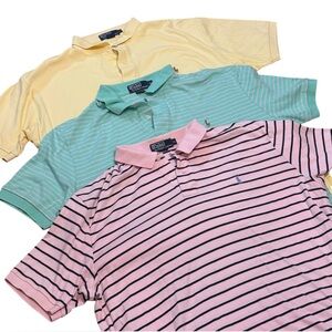 Polo Ralph Lauren Lot 3 Vintage Striped Polo Shirts Pink Green Yellow XL Y2K